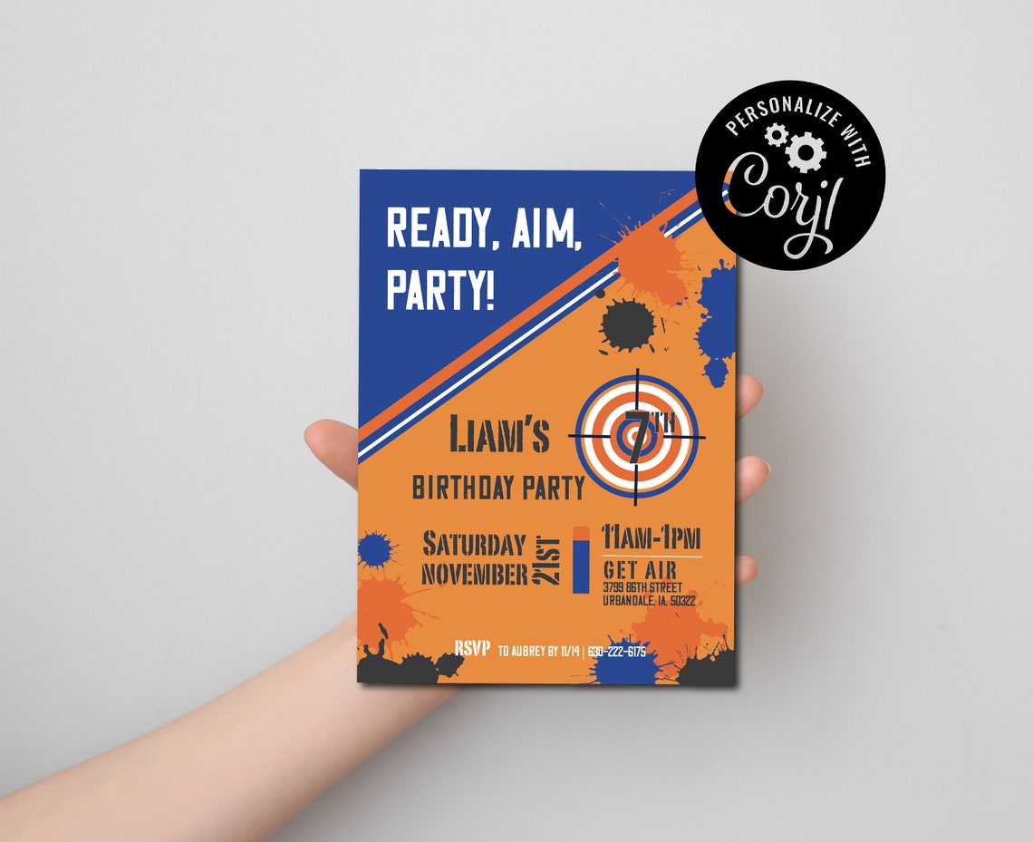 Nerf Invitation Template, Nerf War Birthday Party Invitation Printable ...