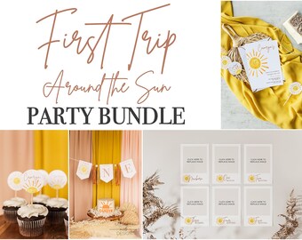 Boho primer viaje alrededor del paquete de cumpleaños del sol, invitación editable del sol, primer cumpleaños de la niña, primer cumpleaños del niño DESCARGA INSTANTÁNEA