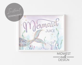Mermaid Juice Sign, Dive Into Five, Drink Station Sign - Digital Download