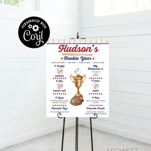 Baseball Birthday Milestone Stats Poster, 1st Birthday, Rookie of the Year, Editable Baseball Sign - Digital Download