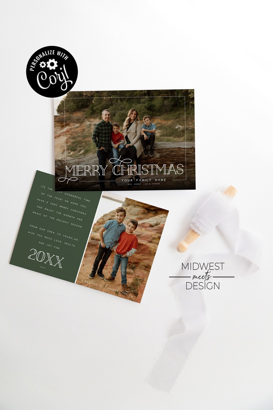 EDITABLE Merry Christmas Holiday Photo Card Template, Modern Photo Card ...