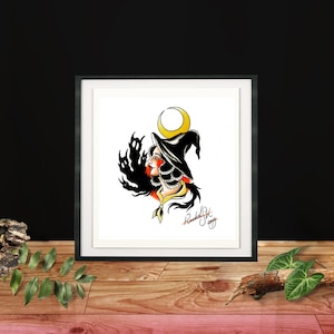 La sorcière noire - Flash de tatouage traditionnel