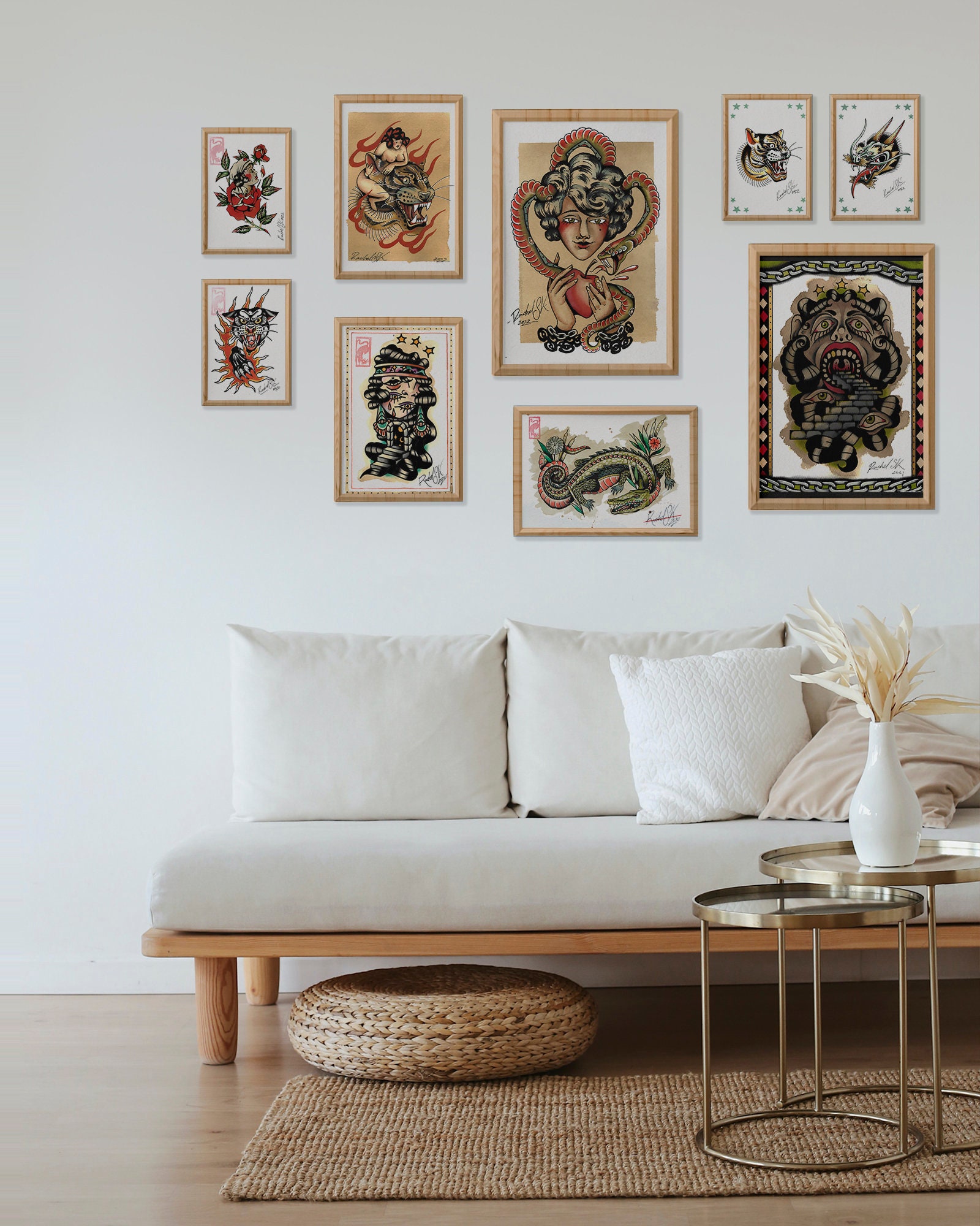 Handmade Tattoo Art Print Madness. Traditional Flash Sheet, Psychedelic