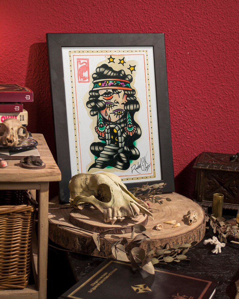 Handmade Tattoo Art Print Madness. Traditional Flash Sheet, Psychedelic