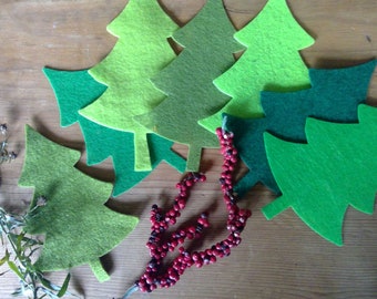 25 diecut large felt Christmas trees for crafting, decorating