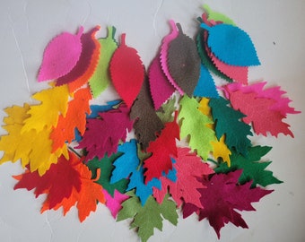55 Felt Leaf Die Cuts, Maple, Oak, Dogwood, Craft Embellishments