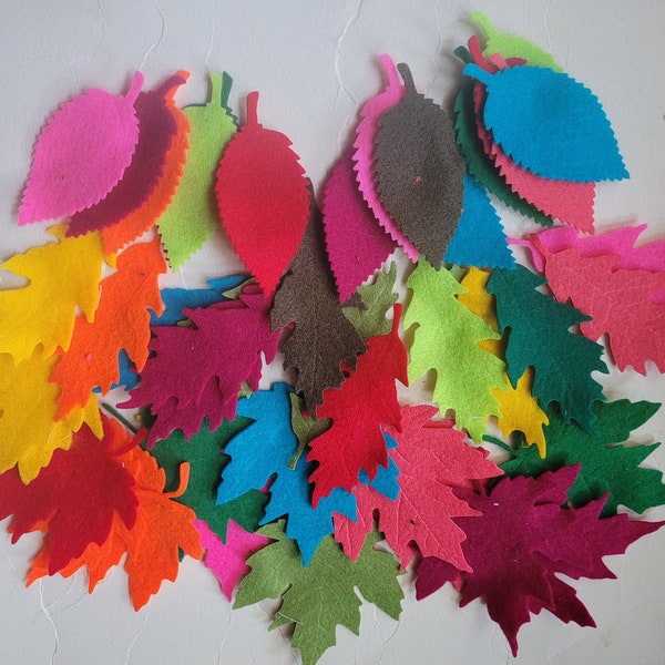 45 FELT die cut leaves / maple leaves/ oak leaves / dogwood leaves for crafting. junk journals