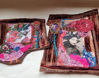 TWO textile patches with decor, collage, applique