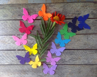 30 die cut FELT butterflies in rainbow colors/ for crafting, applique, scrapbooking