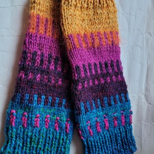 handknit  leg warmers multicolor, winter boot toppers in color blocks, patterned