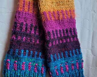 handknit  leg warmers multicolor, winter boot toppers in color blocks, patterned