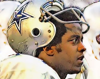 Nieuwe Tony Dorsett Dallas Cowboys, NFL, Limited Art Print, Signed & Numbered by the Artist, Inclusief Seal of Authenticity.