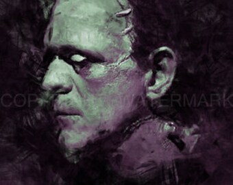 New Frankenstein Karloff Art Portrait Print sn only 50, 12 x 18