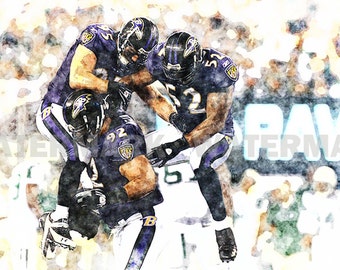 New Haloti Ngata, Ray Lewis, Baltimore Ravens, NFL, Limited Art Print, Signed & Numbered by the Artist, Includes Seal of Authenticity.