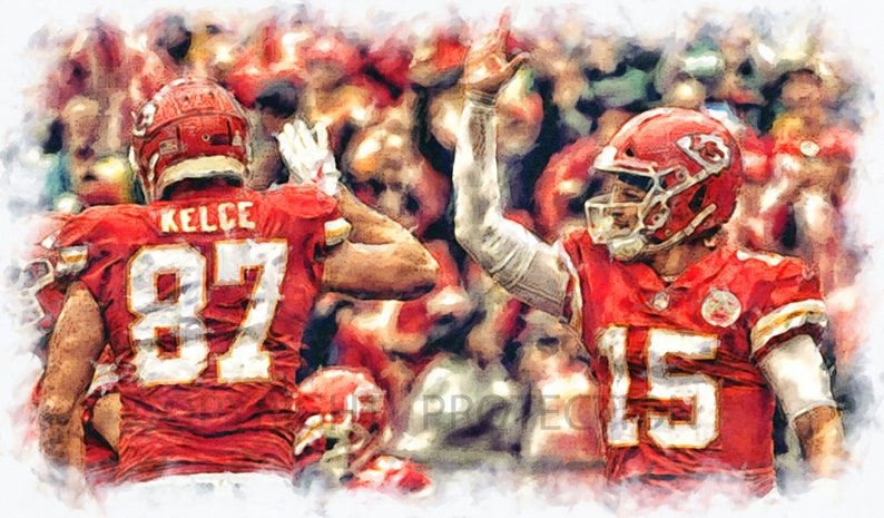 Patrick Mahomes /Travis Kelce Kansas City Chiefs Art Print, New & Rare, Limited to only 50 prints. Signed and Numbered by the artist image 1