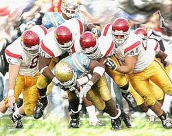 Beautiful USC Trojans UCLA team art lithograph print