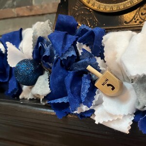 Hand Tied Hanukkah Garland: Rustic Blue, Silver, and Dreidel Decor