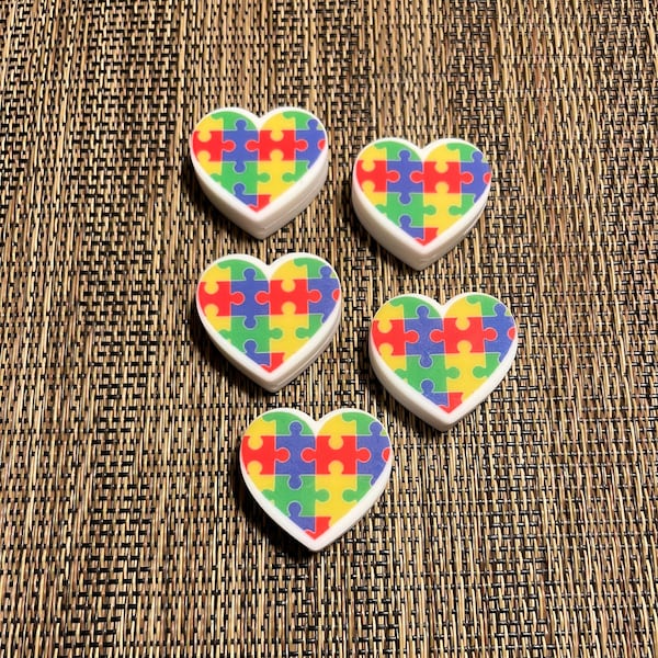 Autism Awareness Puzzle Heart Focal Bead/Silicone Autism Heart with Puzzle Pattern Focal Bead Pack/Autism Bead for Wristlets/Autism Heart