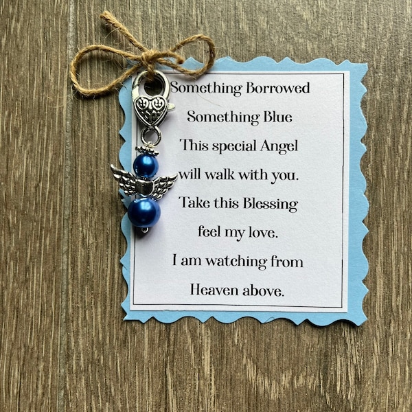 Something Borrowed Something Blue Guardian Angel For Bride/Blue Wedding Angel Charm/Something Blue Elegant Angel Charm/Bridal Shower Gift