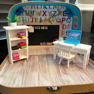 School Travel Dollhouse Suitcase/Medium Furnished Travel School/1:12 Scale Sensory Play School/Suitcase Mouse School/Travel Mini School