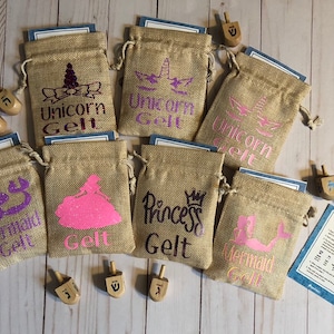 Personalization Hanukkah Dreidel Gelt Pouches/Dreidel Game Gift/Day Seven Small Hanukkah Gift/Name and Design Dreidel Bags/New Dreidel Game