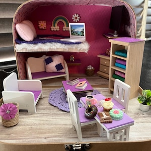 Purple Dollhouse Suitcase/Medium Furnished Travel Dollhouse/1:12 Scale Sensory Play Dollhouse/Suitcase Mouse House/Travel Dollhouse Case