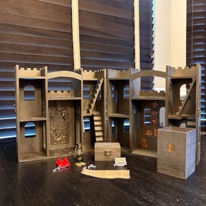 Bronze Wooden Dungeon Castle, Portable Play Set with Accessories
