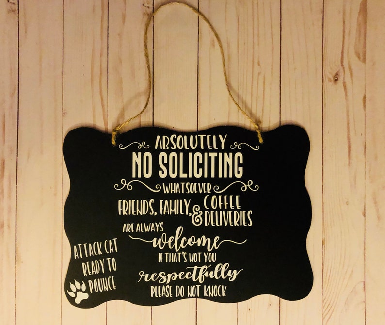 no soliciting attack cat hanging front door signdo not etsy