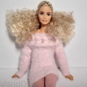 Knitted warm doll clothes, doll clothing, apparel,  pink warm sweater dress, Knitting for doll, One Sixth Scale Doll, 1:6 fashion doll