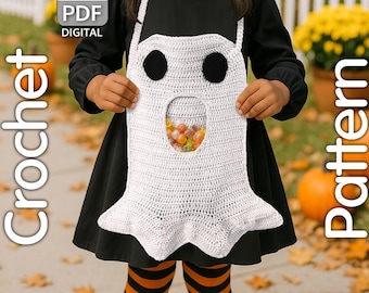 Halloween Geist Tasche Häkelmuster, Häkeltasche, Gespenst Trick-or-Treat Tasche, Kindertasche, PDF Häkelanleitung mit geschriebener Anleitung