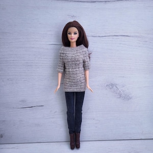 Gray warm sweater doll, clothes, clothing, apparel, knitting for doll, One Sixth Scale Doll, 1:6 fashion doll sweater, Warm clothes doll