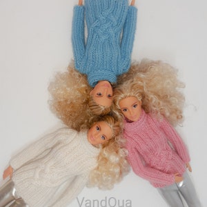 Knitted pink sweater blue white, warm doll clothes, doll clothing, apparel, Knitting for doll, One Sixth Scale Doll, 1:6 fashion doll outfit