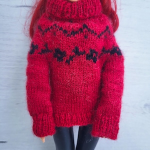 Knitted warm doll clothes, doll clothing, apparel, red warm sweater, Knitting for doll, One Sixth Scale Doll, 1:6 fashion doll sweater