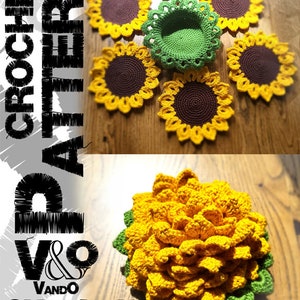 Crochet Sunflower Coasters and Basket Set Pattern, PDF Crochet Pattern ...
