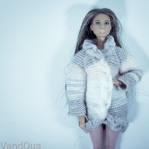 Gray pink doll knit coat, doll clothing 12 inch dolls clothes, doll outfit Knitted coat, one sixth scale doll cardigan, apparel, photo shoot