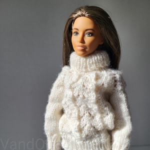 Knitted white sweater, warm doll clothes, doll clothing, apparel, Knitting for doll, One Sixth Scale Doll, 1:6 fashion doll sweater, outfit