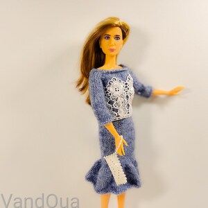 Festliches иlue Strickkleid für Puppe 35 cm, Strickkleidung für Puppe 12 Zoll, Puppenstrickoutfit, Modepuppenkleidung, 12 Zoll