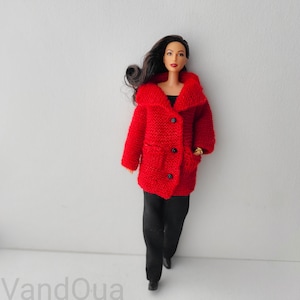 Red doll knit coat, doll clothing, 12 inch dolls clothes, doll outfit, Knitted coat, one sixth scale doll cardigan, apparel, photo shoot
