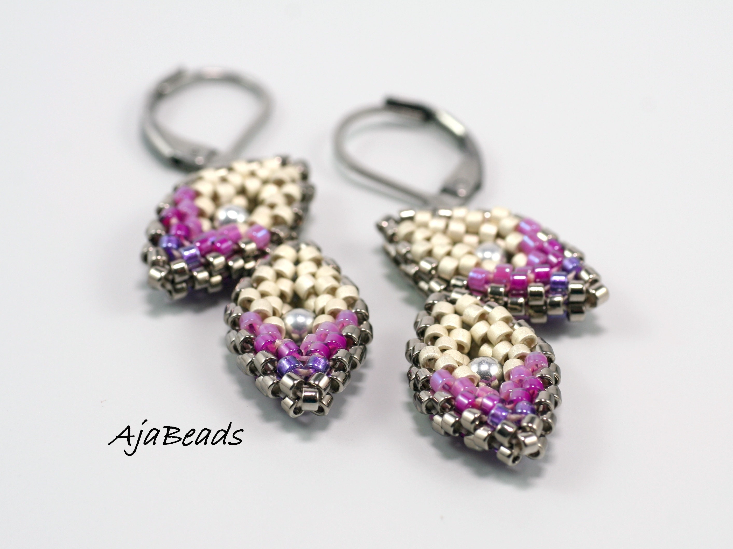 Purple beaded earrings sale