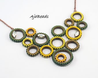 Necklace - Bubbles - green-yellow with navettes