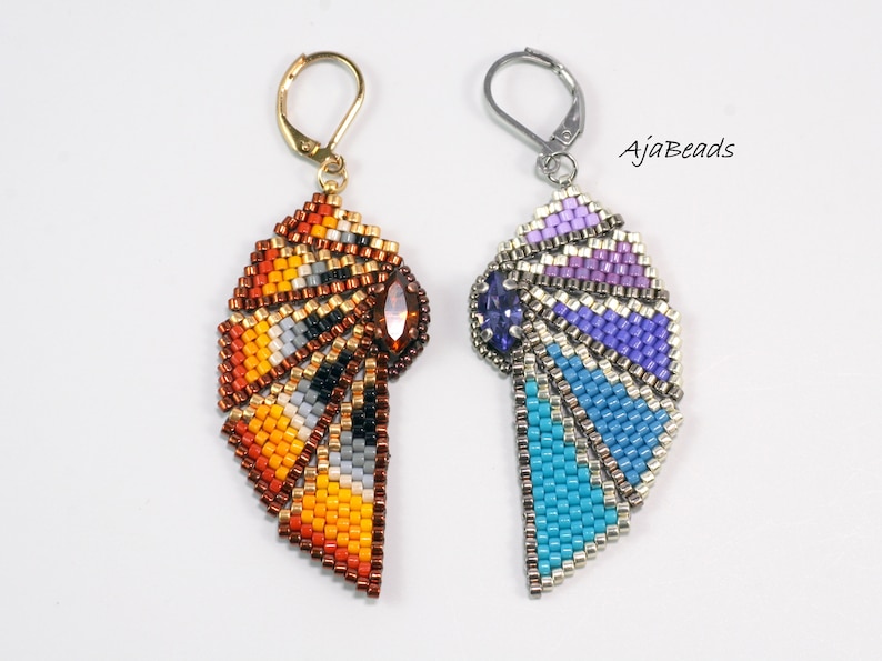 Beading tutorial Wings beaded earrings in two sizes image 10