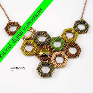 Honeycomb necklace - green-beige-brown - a kit with instructions in digital format