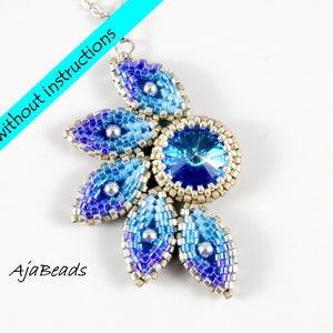 May include: A blue and silver beaded pendant with a large blue crystal in the centre. The pendant is shaped like a flower with five petals. The pendant is on a silver chain.