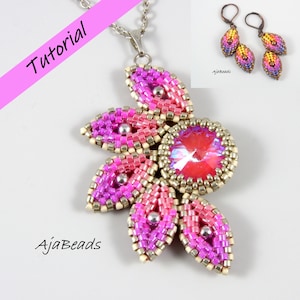 Beading tutorial - Sun - beaded pendant with a rivoli incl. earrings