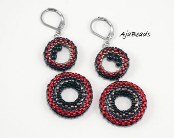 Circles - earrings - red-black