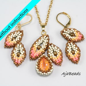 Drop pendant + earrings - orange-white-bronze - a kit WITHOUT instructions