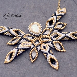 Necklace - Pterula - white-gold-black with a drop