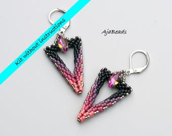Triangles with navettes - earrings - black-pink-purple - a kit WITHOUT instructions