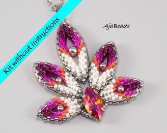 Peacock - beaded pendant with a navette - a kit WITHOUT instructions - white-pink-orange