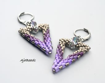 Triangles with navettes - earrings - beige-violet - a kit WITHOUT instructions